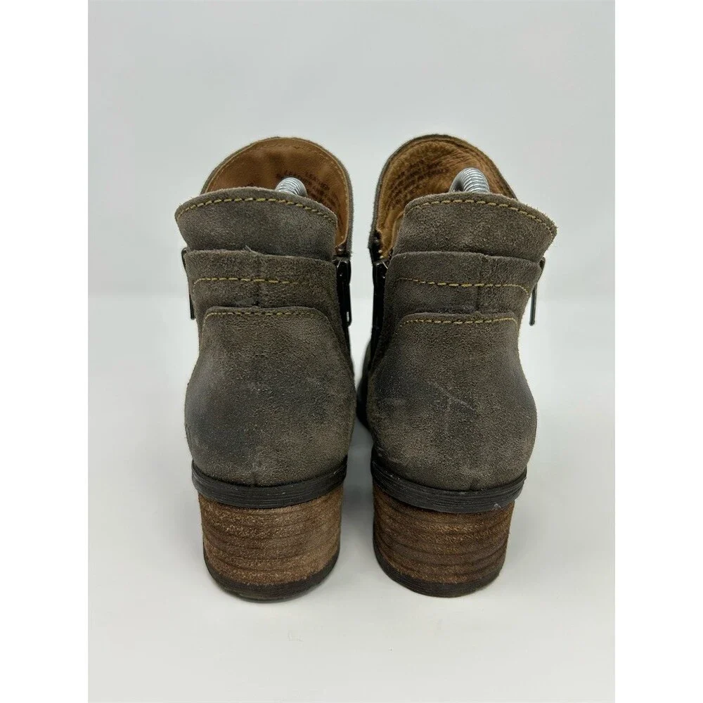 Born Malta II Womens Ankle Booties Taupe Gray Side Zip Block Heel Size 6